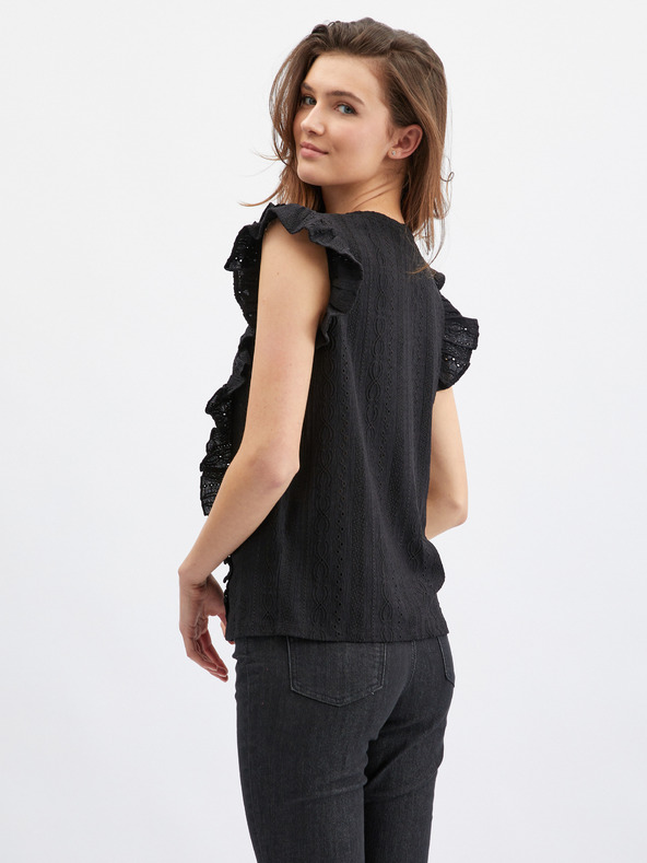 Orsay Bluză neagră cu volane pentru femei ORSAY