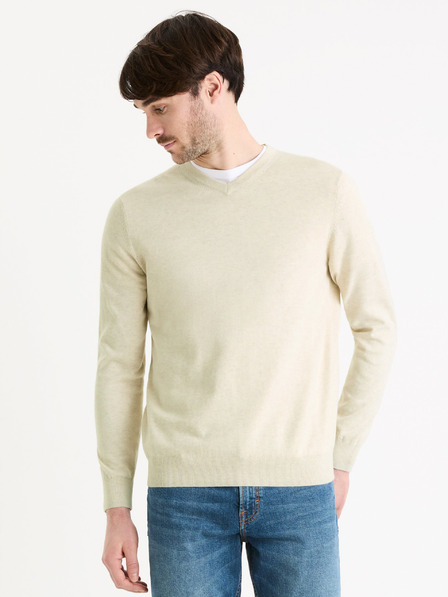 Celio Pulover de bază pentru bărbați crem Celio Decotonv