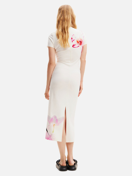 Desigual Desigual Lila Lacroix rochie midi albă cu motive florale pentru femei