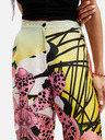 Desigual Pantaloni din mătase cu model galben și roz pentru femei Desigual Ericeira Lacroix