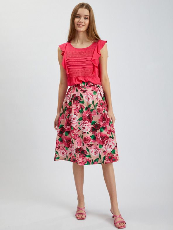 Orsay Fustă de damă roz cu flori ORSAY