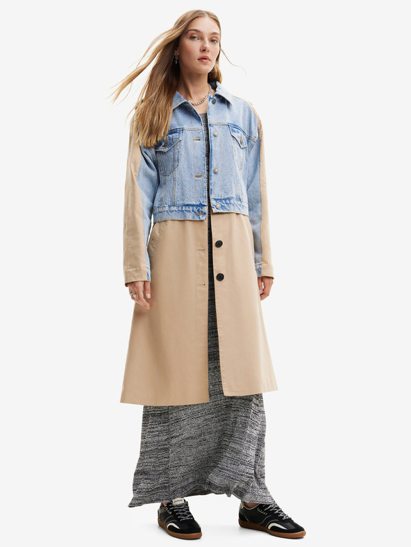 Desigual Trench Desigual Shorlock albastru și bej, damă