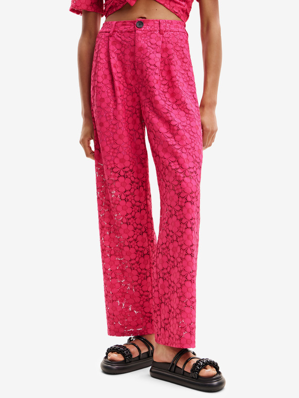 Desigual Pantaloni din dantelă Desigual roz închis pentru femei Dharma