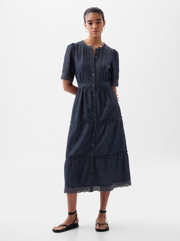 GAP Rochie midi din denim cu dantelă GAP