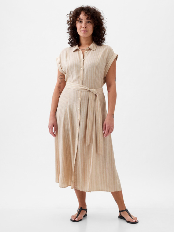 GAP Rochie midi din in tip cămașă GAP