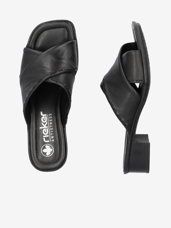 Rieker Papuci din piele negri pentru femei Rieker