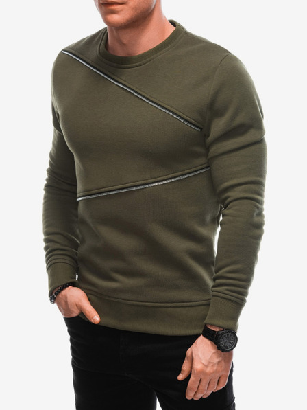 Ombre Clothing Hanorac verde pentru bărbați cu fermoare decorative Ombre Clothing
