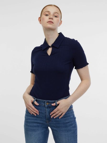 Orsay Tricou polo cu dungi albastru și crem pentru femei ORSAY