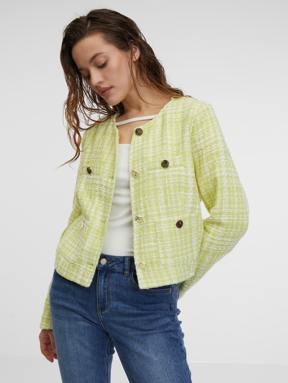 Orsay Jachetă din tweed verde deschis pentru femei ORSAY
