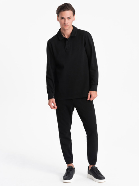 Ombre Clothing Sweatshirt negru pentru bărbați cu guler polo + pantaloni Ombre Clothing