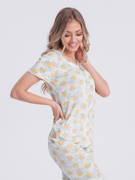 Edoti Pijama albă și galbenă cu imprimeu floral pentru femei Edoti
