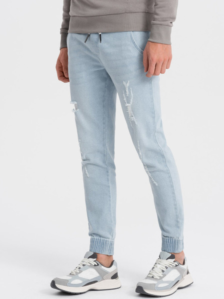 Ombre Clothing Blugi rupți albastru deschis pentru bărbați Ombre Clothing