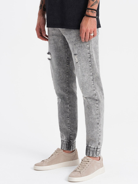 Ombre Clothing Blugi rupți gri deschis pentru bărbați Ombre Clothing