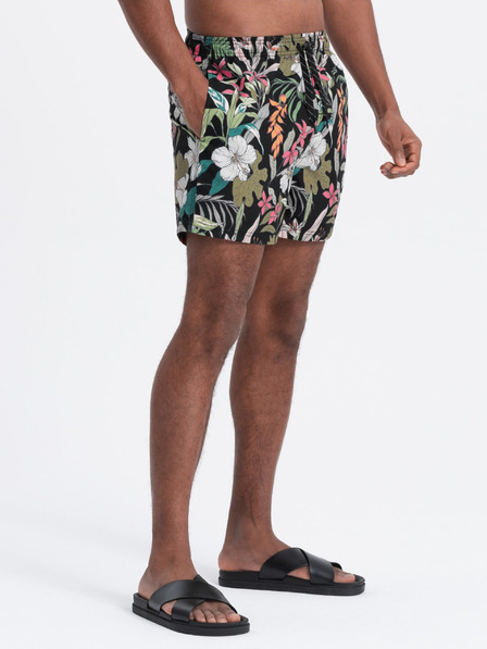Ombre Clothing Tricou de baie cu model tropical negru și verde pentru bărbați Ombre Clothing