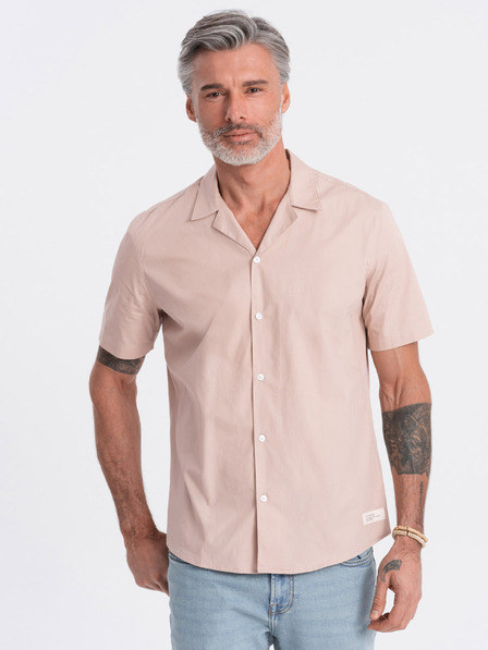 Ombre Clothing Cămașă cu mânecă scurtă maro deschis pentru bărbați Ombre Clothing