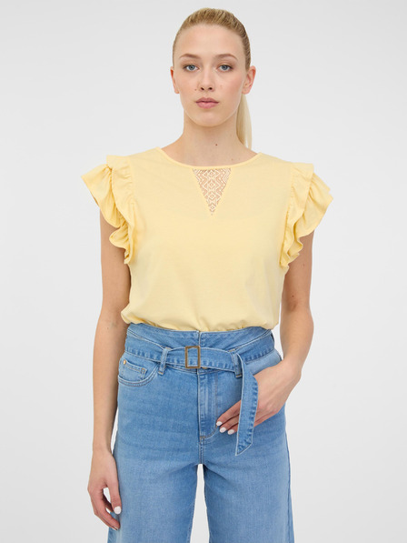Orsay Tricou galben pentru femei cu mâneci în carouri ORSAY