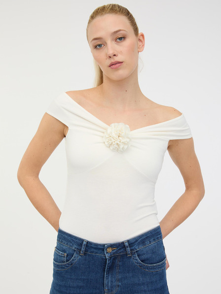 Orsay Tricou crem cu mâneci scurte pentru femei cu aplicații ORSAY