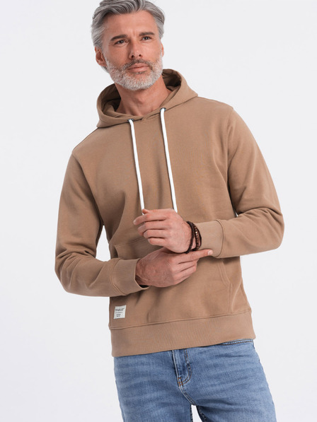 Ombre Clothing Hanorac pentru bărbați maro cu guler kangaroo și glugă Ombre Clothing