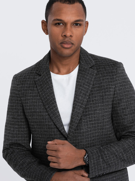 Ombre Clothing Blazer bărbătesc gri închis în carouri cu amestec de lână Ombre Clothing