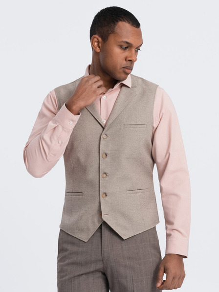 Ombre Clothing Vestă costum bărbați bej cu guler Ombre Clothing
