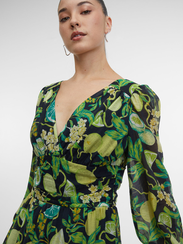 Orsay Rochie maxi pentru femei în negru și galben cu imprimeu ORSAY