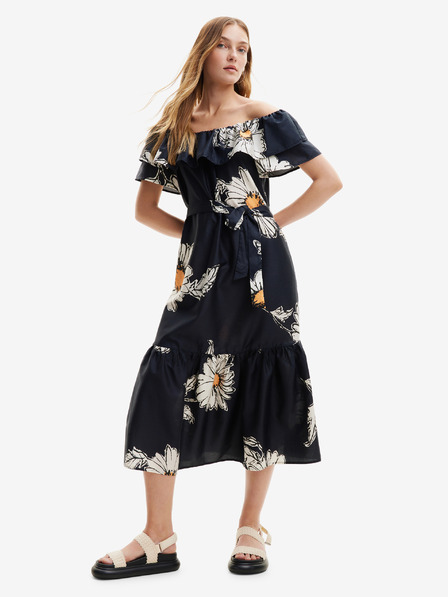 Desigual Rochie midi neagră cu flori pentru femei Desigual Georgeo