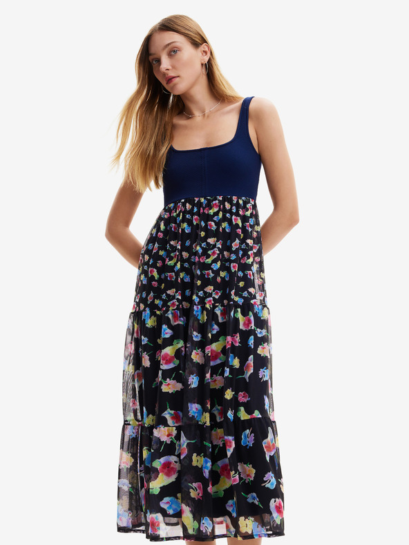 Desigual Rochie maxi florală albastru închis pentru femei Desigual Vancouver