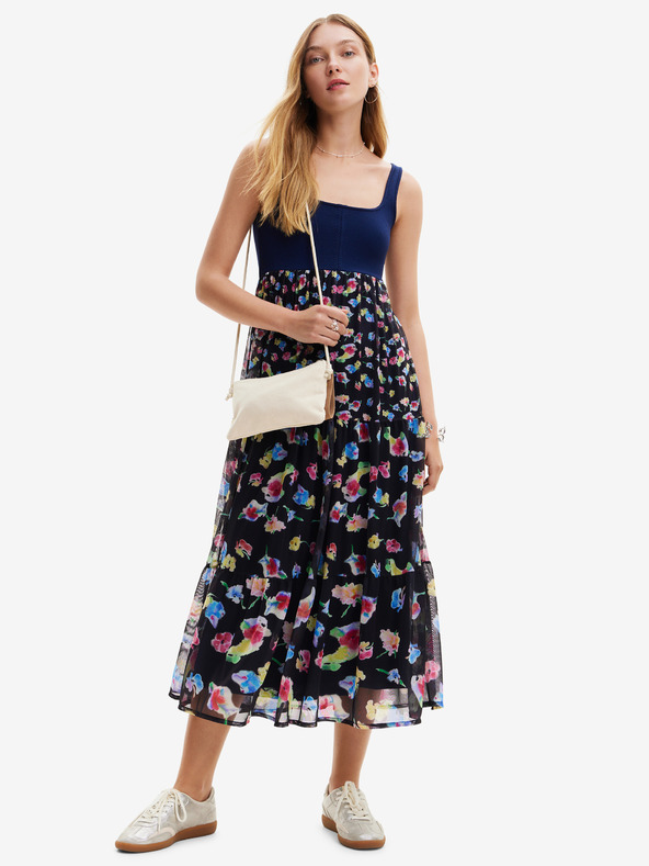 Desigual Rochie maxi florală albastru închis pentru femei Desigual Vancouver