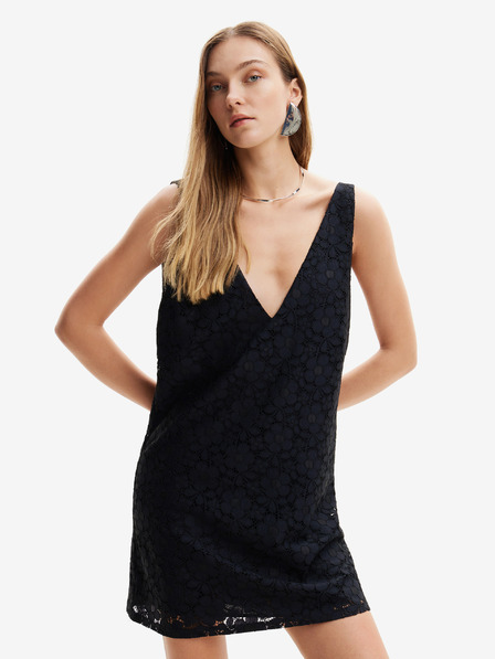 Desigual Rochie neagră cu dantelă Desigual pentru femei