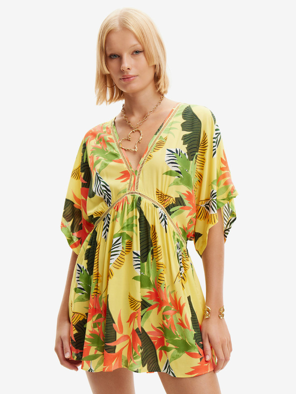Desigual Galben Femeii Floral Beach rochie Desigual Top Tropical Party