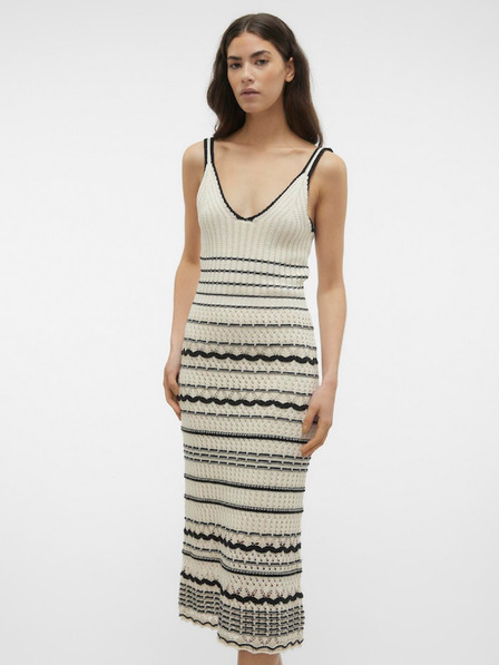 Vero Moda Rochie midi cu dungi negre și crem pentru femei Vero Moda Minou