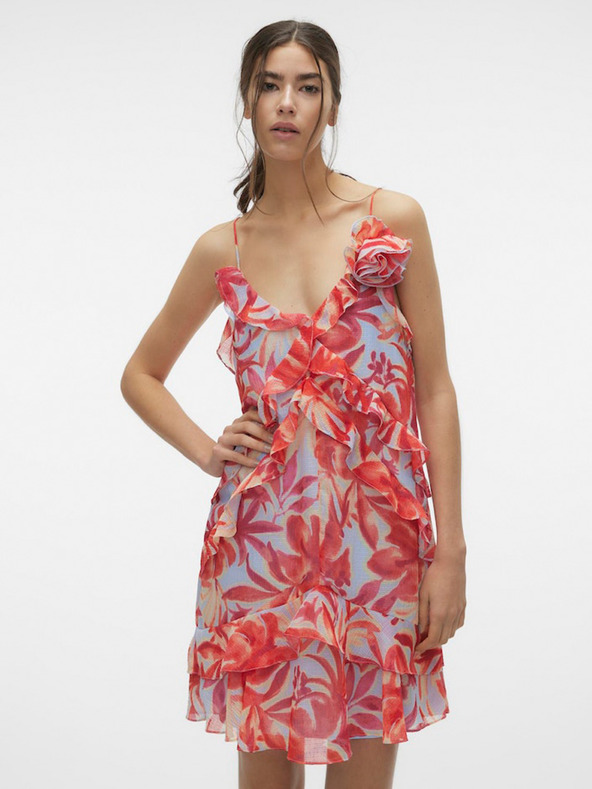 Vero Moda Rochie cu flori pentru femei Vero Moda Marie crem și roșu