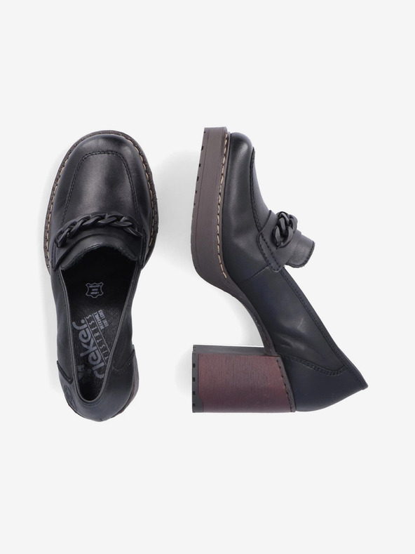 Rieker Mocasini negri cu toc din piele pentru femei Rieker