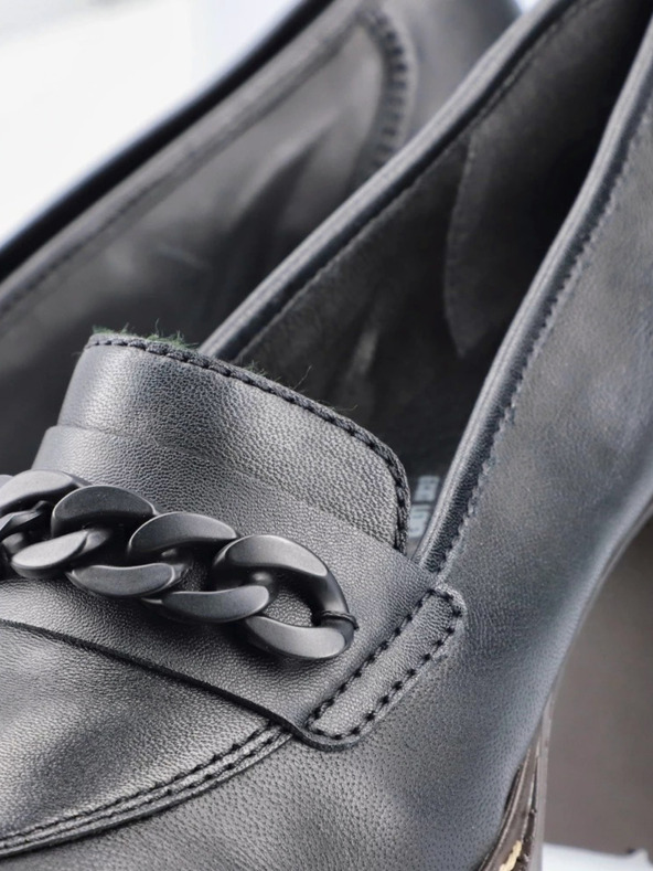 Rieker Mocasini negri cu toc din piele pentru femei Rieker