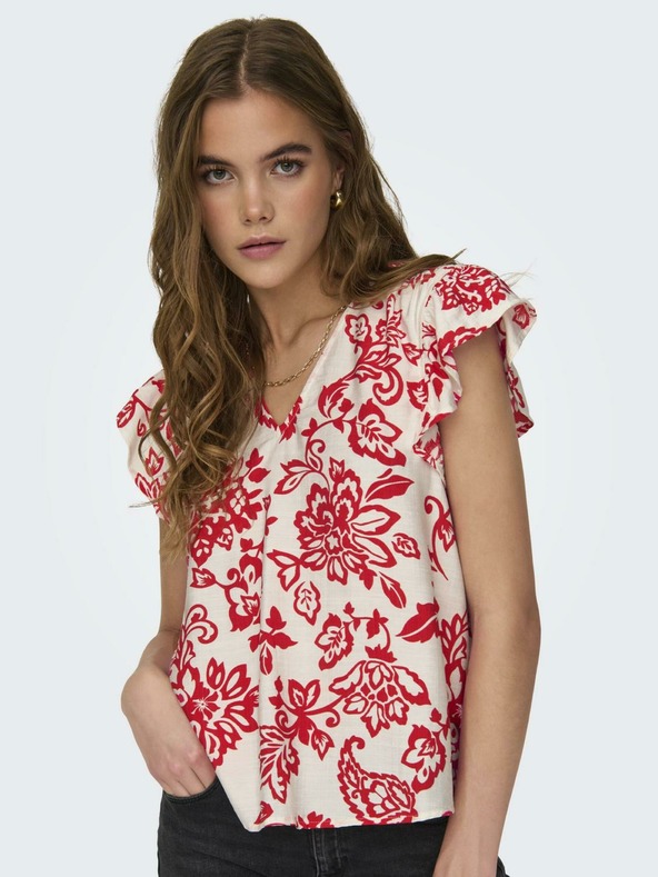 ONLY Bluză florală albă și roșie pentru femei ONLY Kiera