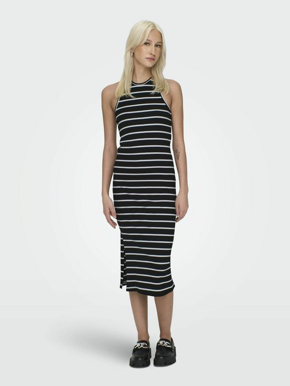 ONLY Rochie midi neagră cu dungi pentru femei ONLY Belfast