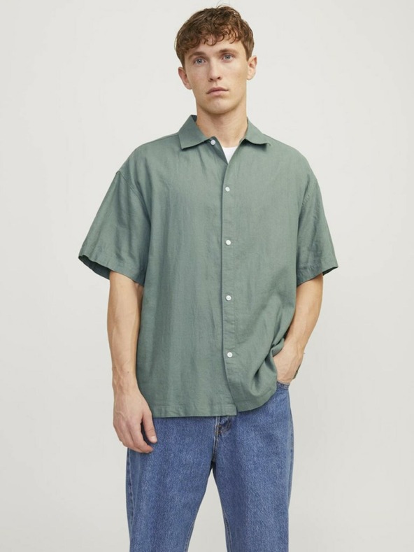 Jack & Jones Cămașă din in cu mânecă scurtă, verde, pentru bărbați Jack & Jones Faro