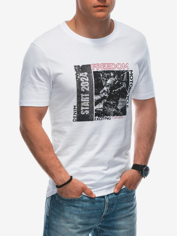 Edoti Tricou barbatesc cu imprimeu - alb EDOTI