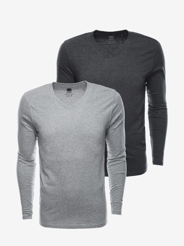 Ombre Clothing Tricou cu mânecă lungă pentru bărbați fără imprimeu - mix 2 bucăți în pachet V1 Z41 basic