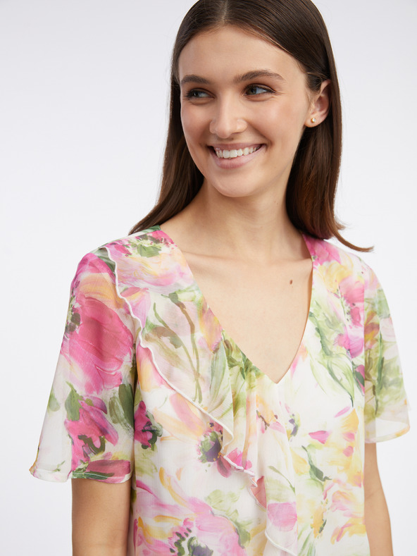 Orsay Bluză cu flori pentru femei roz și albă ORSAY