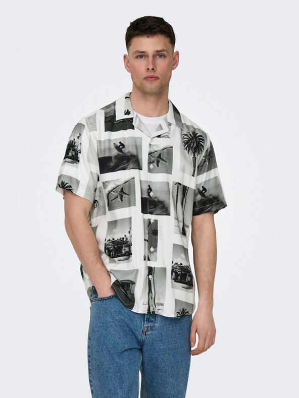ONLY & SONS Cămașă bărbătească cu model alb-negru ONLY & SONS Nano