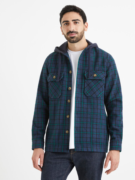 Celio Cămașă cu glugă în carouri verde și albastru pentru bărbați Celio Valines