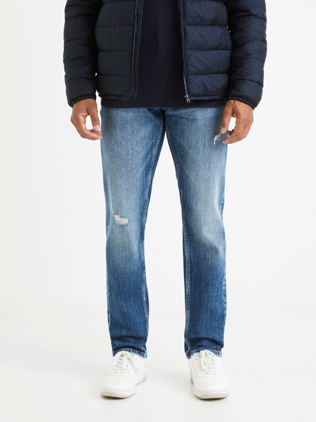 Celio Blugi bărbătești albaștri cu efect rupt Celio Vomarble