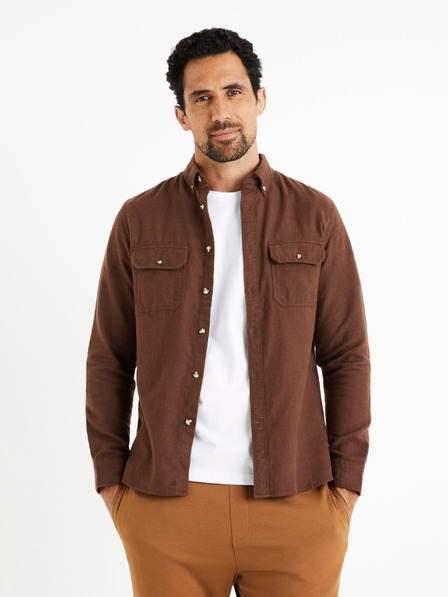 Celio Cămașă de flanel maro pentru bărbați Celio Caoflacko
