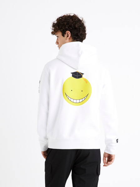 Celio Sweatshirt alb pentru bărbați imprimat pe spate Celio Assassination Classroom