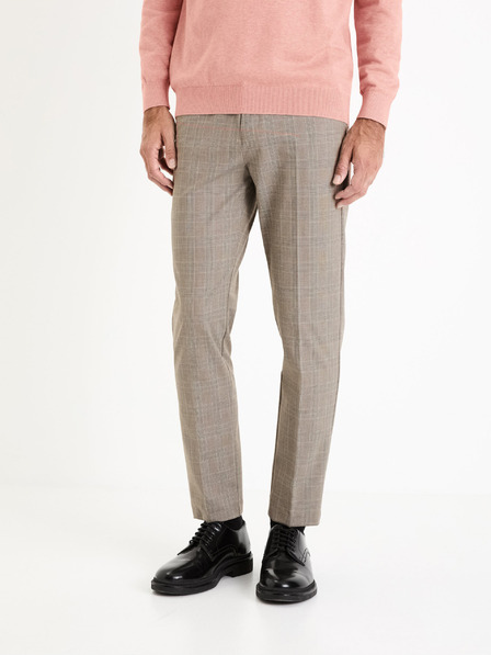 Celio Pantaloni bărbătești în carouri bej Celio Fowinter