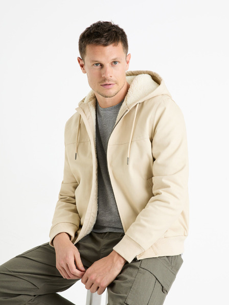 Celio Jachetă bărbătească din blană artificială crem Celio Fuhoodie