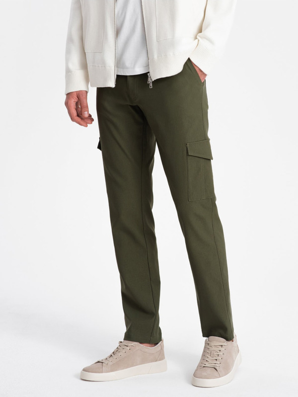 Ombre Clothing Pantaloni cargo verde închis pentru bărbați Ombre Clothing