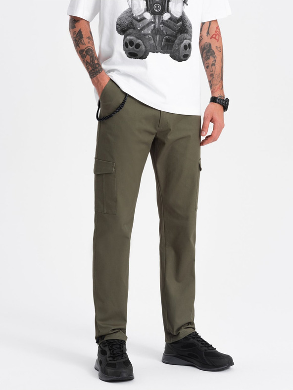 Ombre Clothing Pantaloni cargo verde închis pentru bărbați Ombre Clothing