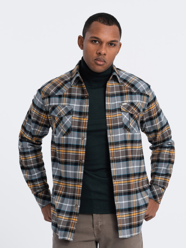 Ombre Clothing Cămașă bărbătească din flanel portocaliu și gri Ombre Clothing